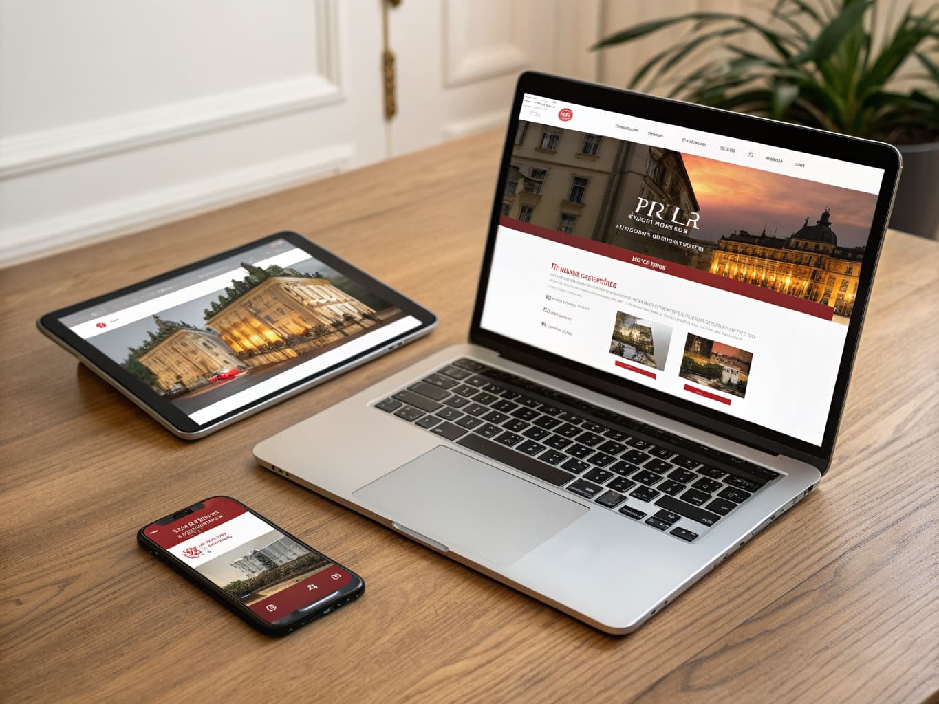 Mobile hotel website design displayed on smartphone, tablet and laptop