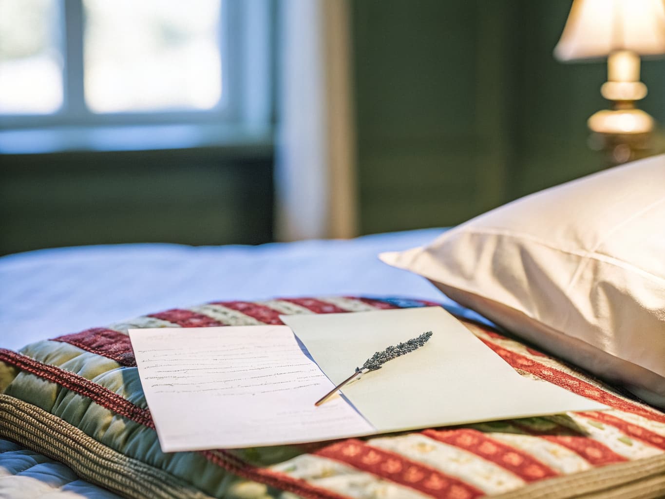 Bed and breakfast email and guest lifecycle marketing: welcome card on a pillow for pre-arrival messaging