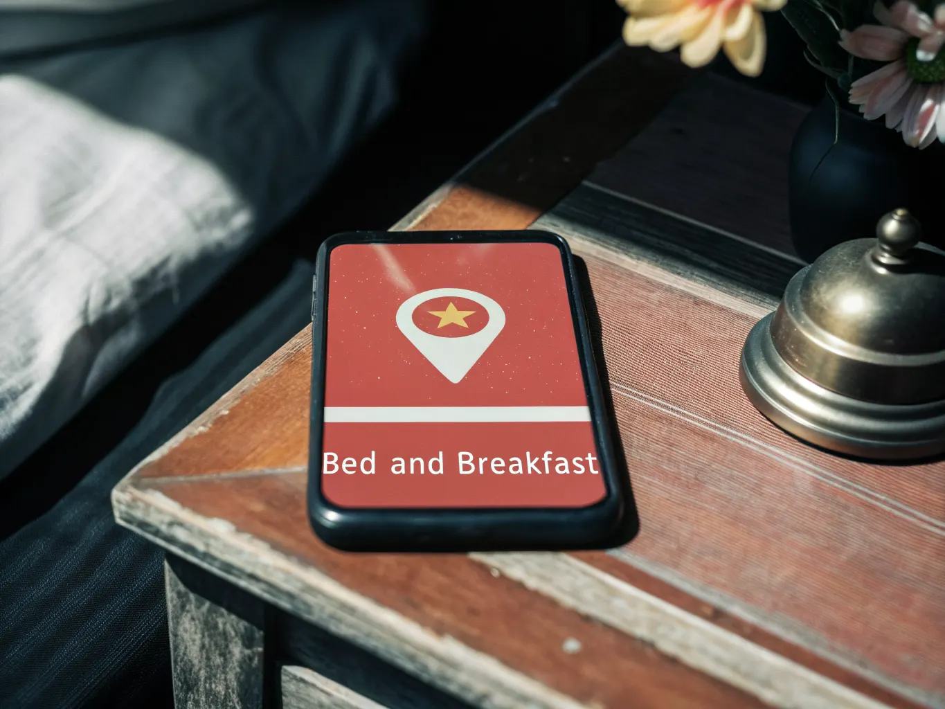 Bed and breakfast Google Business Profile management: map listing and star rating on front desk phone