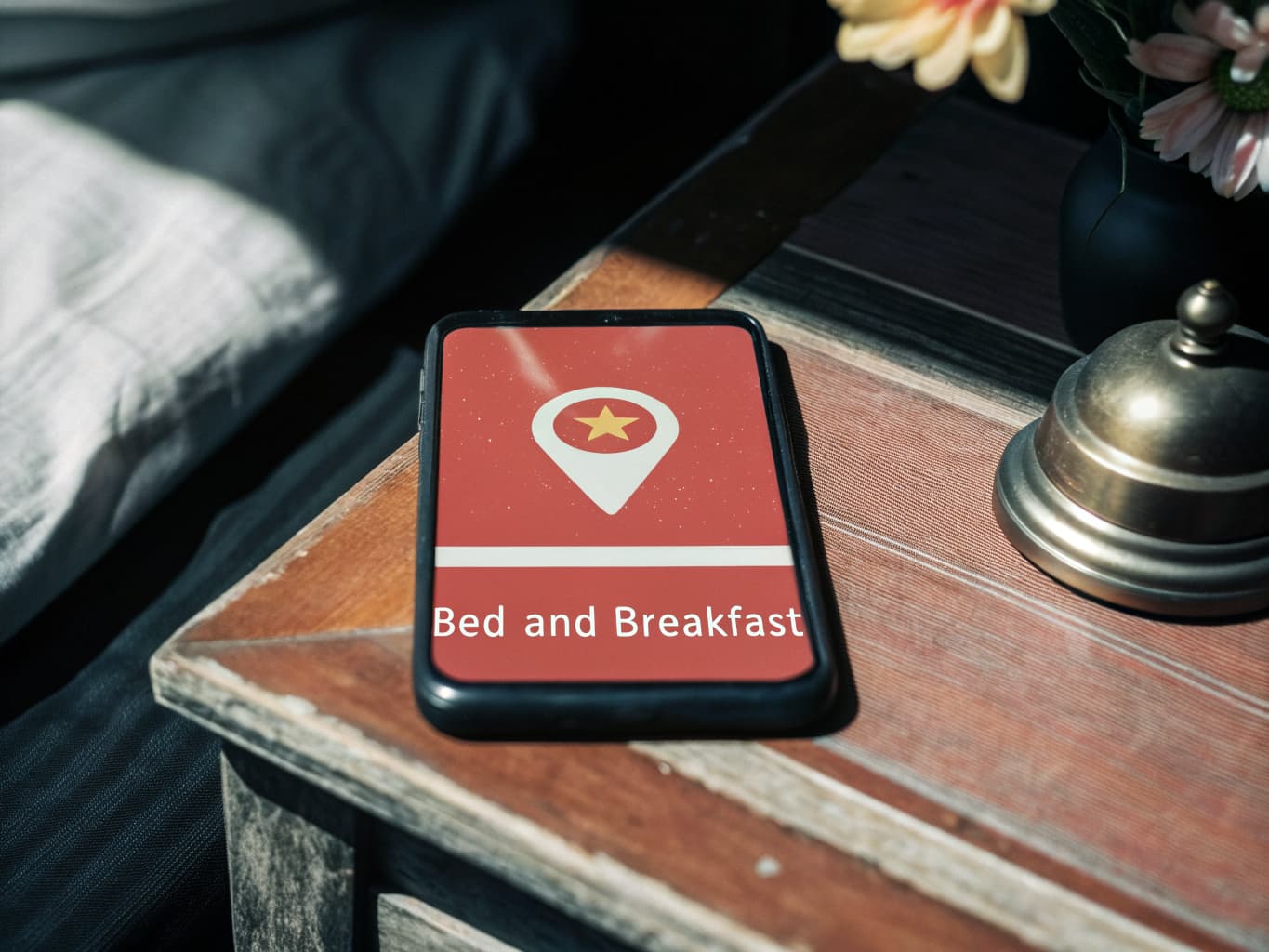 Bed and breakfast Google Business Profile management: map listing and star rating on front desk phone
