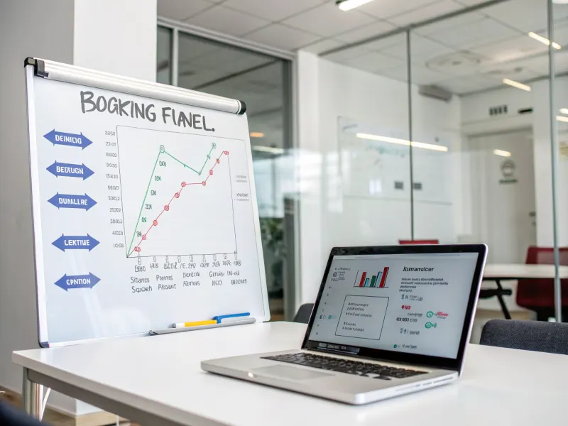Hotel booking funnel analysis with conversion metrics on screen