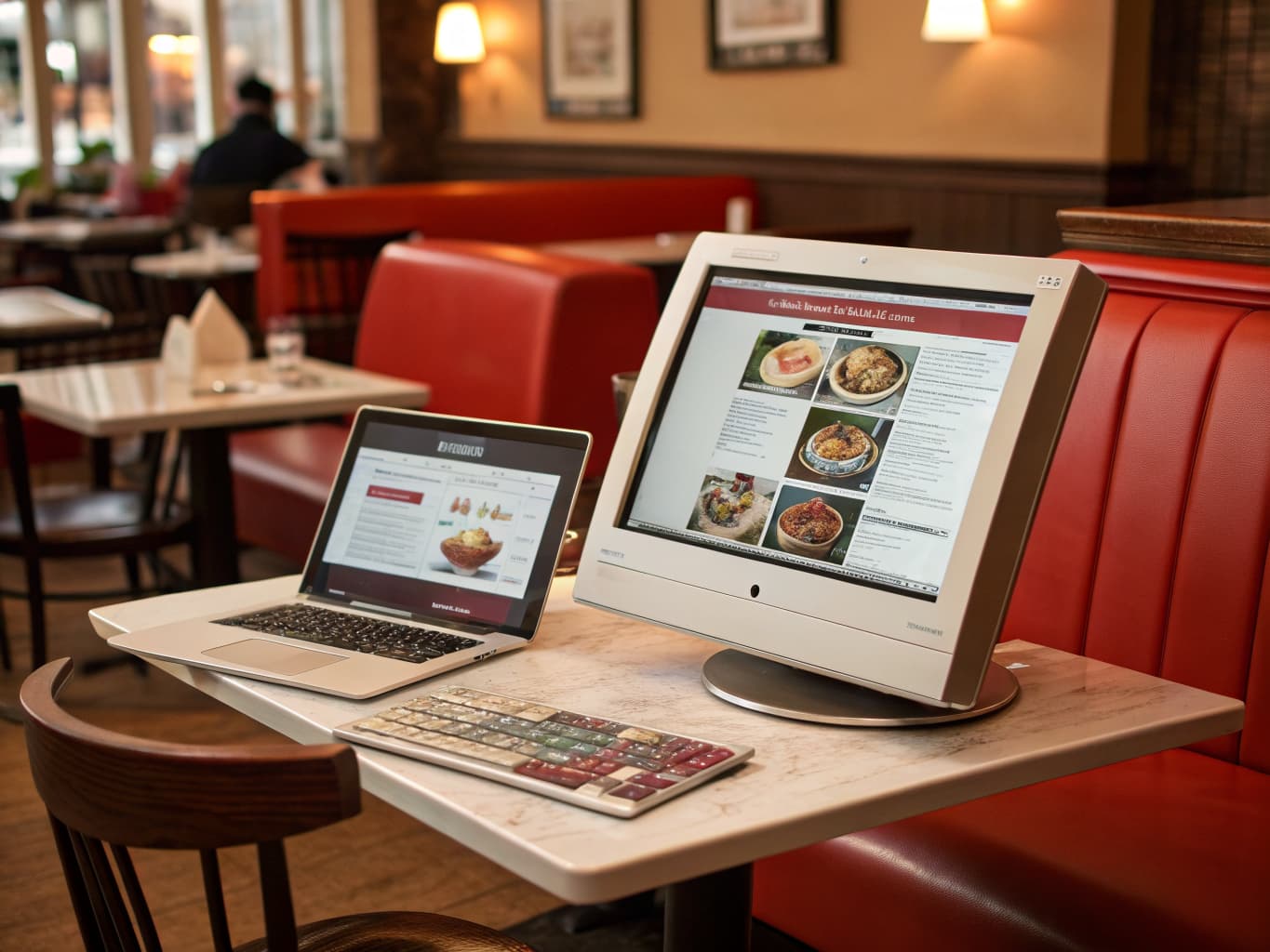 Old restaurant website on a monitor next to a redesigned modern version on a laptop